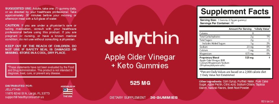 JellyThin consumer reviews supplement facts label full ingredient panel